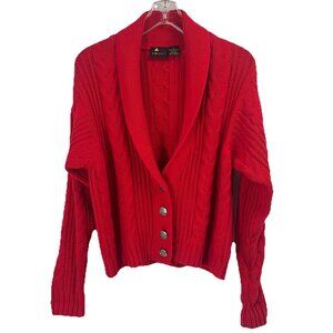 Vtg Liz Sport Red Cable Knit Cardigan Sweater Preppy Varsity Cotton Sz Small 90s